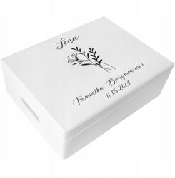 Creative Deco Fehér, személyre szabott doboz Bibliához, ajándék elsőáldozásra, emlék, nyomtatott, 40x30 cm (JANCDSD140CUSTOMCOMCONFFLOWERMINFBM-W)