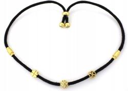 Lovrin 925-ös ezüst karkötő aranyozott lóherékkel, zsinóron, cirkónia kövekkel, divatos (Lovrin)