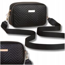 EdiBazzar Fekete Bőr Válltáska Női Táska Műbőr Steppelt Széles Pánt (Czarna torebka skórzana na ramię torba)