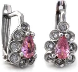 Lovrin Ezüst fülbevaló 925-ös, egyedi, angol kapcsos, rózsaszín köves, ajándéknak is kiváló