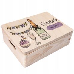 Creative Deco Gravírozott fa ajándékdoboz születésnapra, 18. vagy más alkalomra, 40x30 cm (JANCDSD140CUSTOMBIRTHDAYBOTTLEFBM)