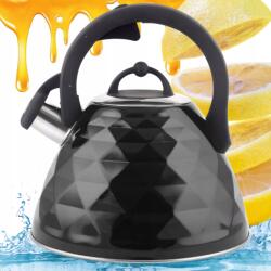 Berretti Inukciós És Gáztűzhelyre Alkalmas Nagy Acél Teás Kanna Fekete 3L Berretti, Masszív, Síppal (BR-7627)