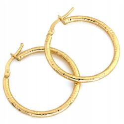 Lovrin Aranyozott, vastag cső alakú, lógó női karika fülbevaló 585, díszített körökkel, 36 mm, 14k (Lovrin 62620)