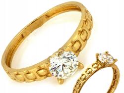 Lovrin Arany gyűrű 585 14kt egyetlen cirkónia kővel, díszített sínnel, súlya 1.56g (Lovrin)