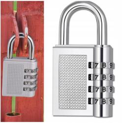  Szekrényzár Kóddal Fém Erős 78mm 4-jegyű Ezüst Színű Edzőterembe (Kłódka Na SZYFR Szyfrowa Metalowa Mocna 54mm)