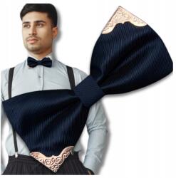 EdiBazzar Sötétkék férfi csokornyakkendő, állítható, elegáns, arany díszítéssel (Granatowa Muszka męska regulowana mucha)