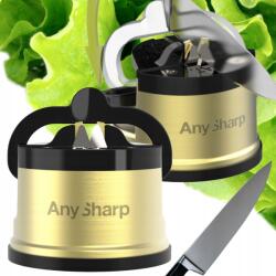 AnySharp Any Sharp Késélező Konyhai Késekhez, Pultra Rögzíthető, Professzionális Élező, Arany Színű (ASKSPROBRASS)