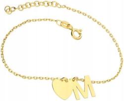 Lovrin 925-ös ezüst, aranyozott karkötő szívvel, "M" betűvel és divatos charmokkal (Lovrin 49538)