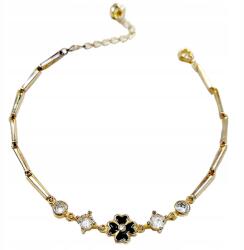 Lovrin Ezüst 925 karkötő, aranyozott, fekete zománcozott virág motívummal, divatos