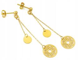 Lovrin Arany fülbevaló 585 hosszú, lógós, áttört körrel, görög mintás, ajándék