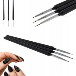 Lewer Szett ecsetek díszítéshez Fekete hibrid gélhez 3db készlet ecsetek mintákhoz (Komplet pędzli do manicure)