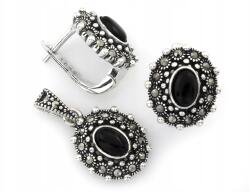 Lovrin Ezüst ékszerszett fülbevalóval és medállal 925 fekete cirkónia kövekkel ajándék (Lovrin)