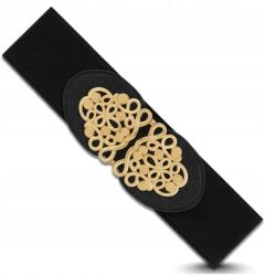 EdiBazzar Öv női elasztikus fekete széles arany gumi klasszikus ruha (Pasek damski elastyczny szeroki do sukienki)