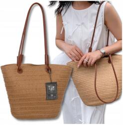 Bad&Bags Női A4-es Szalma Válltáska Tágas Városi Shopper Klasszikus Táska (Plażowa BAD&BAGS beżowa torba na ramię)