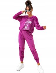  Fekete női velúr tréningruha Minnie egér mintával, szettben: pulóver nadrág Stílusos szett (DT2022)