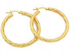 Lovrin Arany fülbevaló 585-ös aranyból, csavart karika gyémántcsiszolással, 35 mm-es, angol záras, 14 karátos