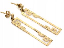 Lovrin Hosszú arany fülbevaló, téglalap alakú, 585-ös aranyból, fényes lemezkékkel, 2, 38g, ajándék