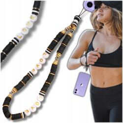  Telefontartó akasztó, kulcstartó, gyöngyökkel, díszes, fekete Love felirattal