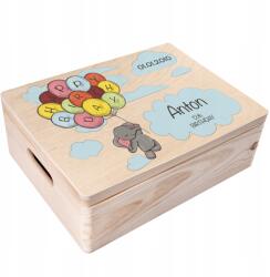 Creative Deco Születésnapi doboz gravírozással, fából, dekoratív ajándékdoboz gyerekeknek, 40x30 cm (JANCDSD140CUSTOMCHILDBIRTHDAYELEFBM)