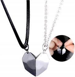  Mágneses Szív Nyakláncok acél fekete szíjjal Pároknak Két fél (Naszyjniki Magnetyczny Serce stalowy)