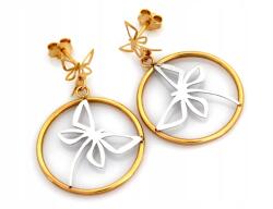Lovrin Elegáns, 585-ös arany fülbevaló, kerek, fehér és sárga aranyból készült szitakötővel, 2, 88g