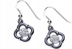 Lovrin 925-ös ezüst fülbevaló fekete kerámiával és cirkónia kövekkel, divatos női ékszer, akasztós (Lovrin 48495)