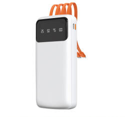 Dudao K6Pro Power Bank 10000mAh 2x USB + kábel USB / USB-C / Lightning / Micro USB, fehér