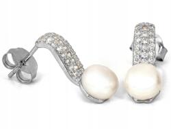 Lovrin Ezüst 925 fülbevaló stekkeres, gyönggyel és cirkónia kövekkel, 2.65g, fehér gyöngy