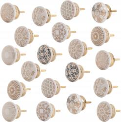  Kerámia Gombok, Gyönyörű Fehér-arany Minták, 20 Darab, Dekoráció, 6, 5 x 4 CM (WG20)