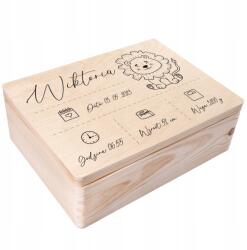 Creative Deco Emlékdoboz születésre, ajándék keresztelőre, anyakönyvi kivonat Uv nyomtatással, 40x30x14 cm (JANCDSD140BCUSTOMLIONLINEFBM)