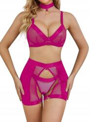 Szexi Popiv fehérnemű szett harisnyatartóval Rózsaszín, M (B0B77FB632)