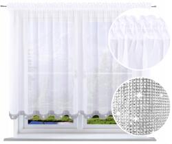 NOW-ART Kész függöny, egyszerű, cirkóniákkal, 140x400, sima függöny, függönyök a nappaliba (Firany gotowe białe firanki diamenty 41)