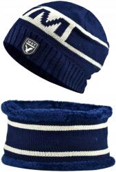 EdiBazzar Meleg Téli Férfi Szett: Kötött Sapka és Sál Gallér, Bélelt, Kék (Komplet Zimowy Męski Czapka Komin Ocieplany)