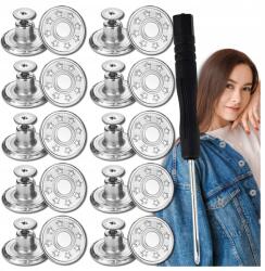  Gombok 10 db-os gomb szett 17 mm fém gomb kerek nadrághoz ezüst (Srebrne metalowe guziki wkręcane + śrubokręt)