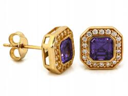 Lovrin Arany fülbevaló 585 geometriai formájú, lila kővel és cirkóniákkal, 1.50g (Lovrin)