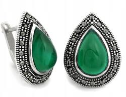 Lovrin Ezüst fülbevaló 925 oxidált csepp alakú markazitokkal és zöld kővel (Lovrin)