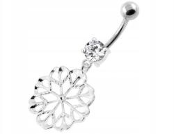 Lovrin Ezüst 925 köldökpiercing áttört fehér mintával, divatos, látványos, ajándéknak is kiváló (Lovrin 63209)