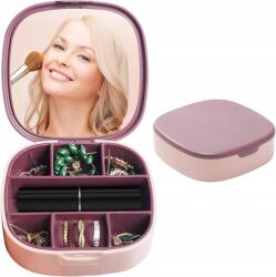  Kicsi Hordozható Ékszerdoboz Szervező Tükörrel Rózsaszín 10x10cm (B0CFH8BJBP)
