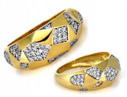 Lovrin Széles, mutatós 585-ös arany gyűrű cirkónia kövekkel, geometrikus mintával, divatos r15-ös méret (Lovrin)