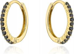 Lovrin Arany karika fülbevaló fekete kövekkel 585-ös finomságú, zsanéros, ajándékba, 14K, divatos