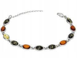 Lovrin Elegáns, 925-ös ezüst, elemes karkötő többszínű borostyánkövekkel (Lovrin 108722)