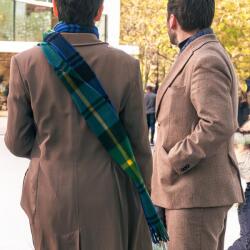 Joshua Ellis Modern Tartan Ripple Cashmere Scarf - Blue x Green x Yellow