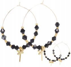 EdiBazzar 18K arannyal bevont karika fülbevaló, sebészeti acél, fekete, lógó gyöngyökkel