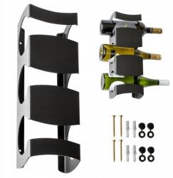  Bortartó, fali akasztó 3 palack borhoz fém tetőtéri ajándék (Wieszak na wino metalowy czarny, 3 butelki)