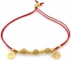 Lovrin Ezüst karkötő 925, aranyozott, piros zsinóron, díszes függőkkel (44241128)