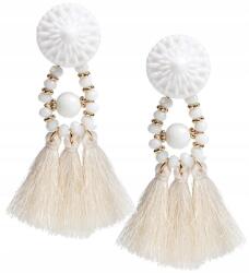  Bojtos fülbevaló Fehér, hosszú, lógós rojtokkal (5905204480687)