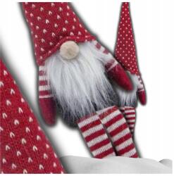 Karácsonyi manó Mikulás 36 cm-es piros gnóm, ajándékon ülő (Świąteczny skrzat figurka Mikołaj 36 cm)