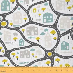 DreamRoots Vízálló Vászon, Házikó Mintával, 160 cm x 200 cm (B0D4MR74MQ)