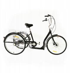  Felnőtt háromkerekű kerékpár, 6 sebességes, kosárral, 26 colos, Fekete (8050265958976)