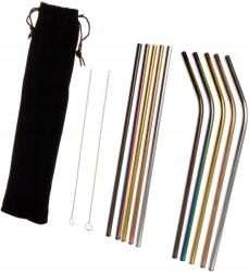  1Mcz Rozsdamentes acél szívószál szett, 10 db szívószál és 2 db tisztítókefe tasakban (DSP0090)